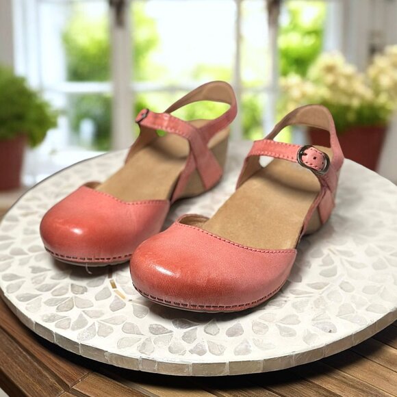 Dansko Tiffani Supportive Coral Leather Wedge Mary Jane Sandal EU 39 Comfortable - Picture 6 of 13